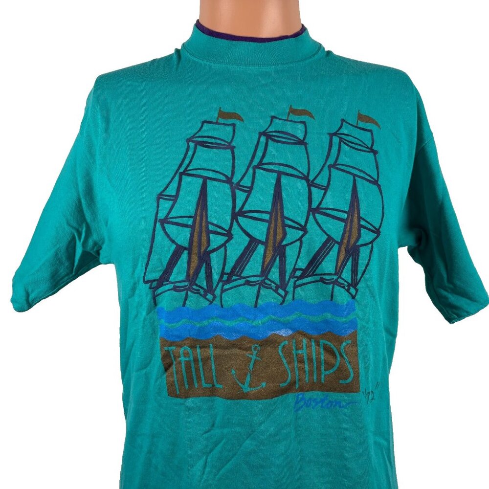 Vintage 90s Boston T Shirt Mens Size M Tall Ships Massachusetts 1992 Made In USA